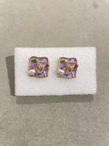Gold Plated Lavender Lotus Earrings