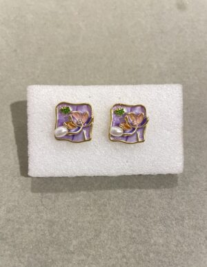 Gold Plated Lavender Lotus Earrings