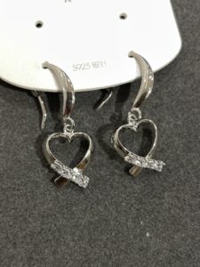 Premium Silver Rhinestone Heart Earrings
