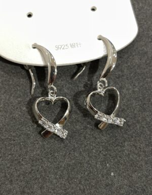 Premium Silver Rhinestone Heart Earrings