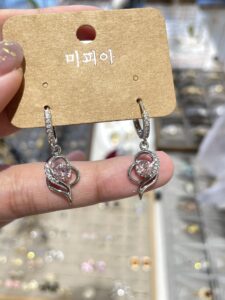 Pink Stone Heart Hoop Earrings
