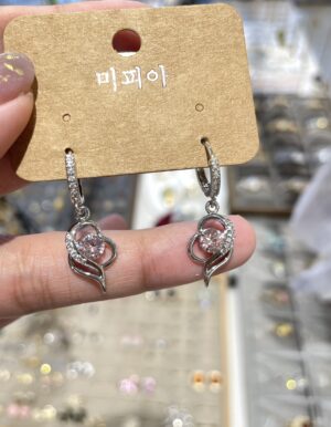 Pink Stone Heart Hoop Earrings
