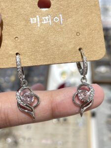 Pink Stone Heart Hoop Earrings