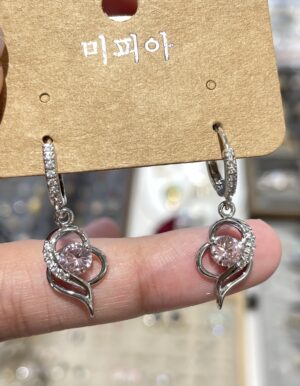 Pink Stone Heart Hoop Earrings