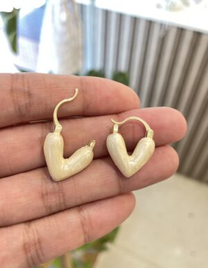 Milky White Heart Hoop Earrings