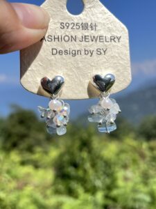 Blue Crystal Heart Earrings