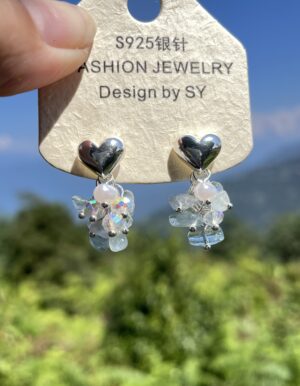 Blue Crystal Heart Earrings